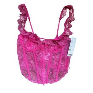 Urban Outfitters Lace Corset Top Ruffle Trim Lingerie Bustier‎ Hot Pink M